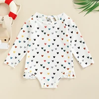 Baby Swimsuit Cute Summer Infant Baby Girls Swimwear Heart/ Flower Print Long Sleeve Ruffle Bathing Suit Children Beach Wear 2