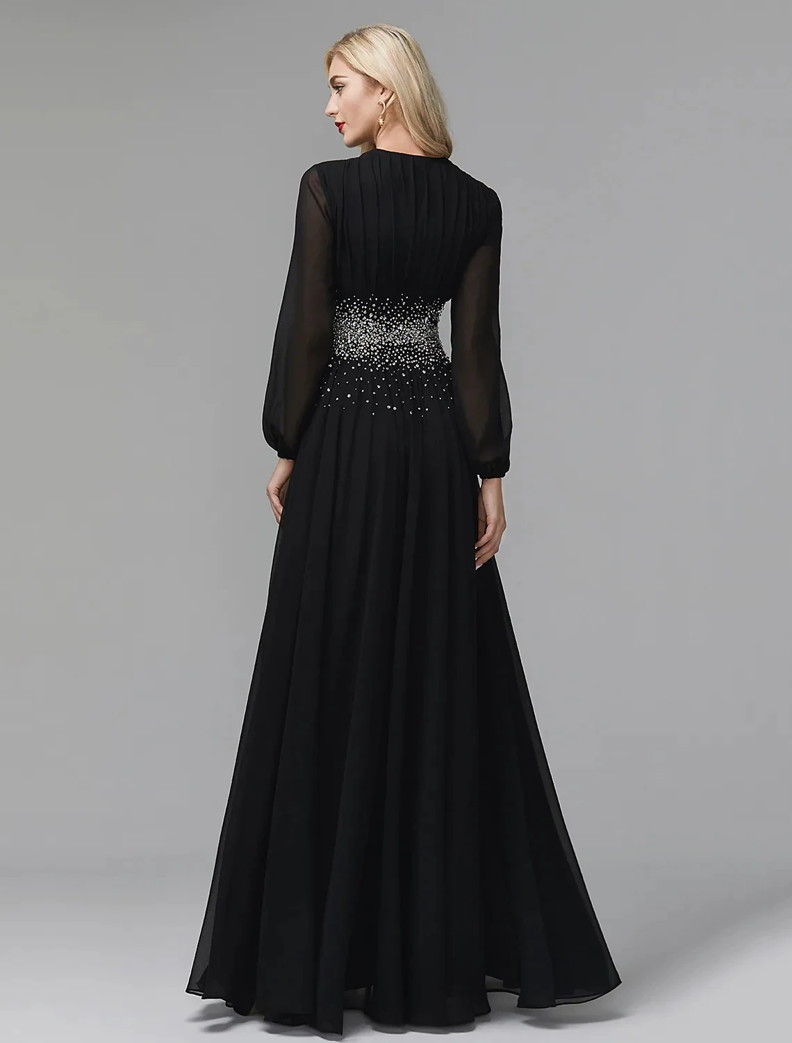 Fashion Black Formal Evening Dress 2022 V Neck Long Sleeve Beads Chiffon Prom Party Gowns Robe De Soiree Vestido Invitada Boda womens formal dresses