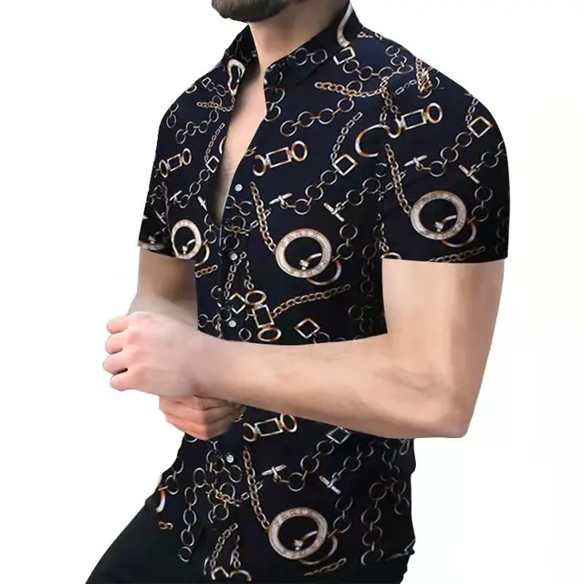 Summer New Men's Clothing European American Retro Trend Shirt Cardigan Single-Breasted Men's Short Sleeve Printing Shirt DCS-05