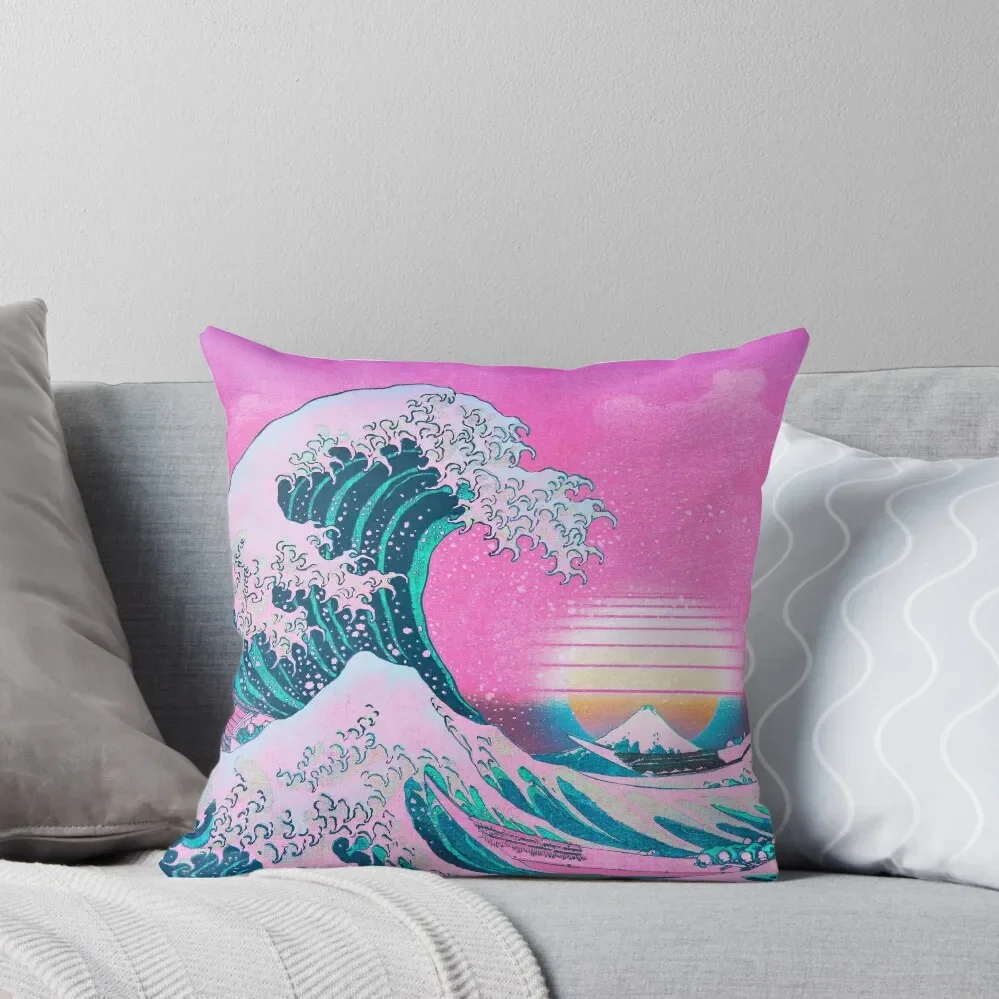 

Vaporwave Aesthetic Great Wave Off Kanagawa Retro Sunset Throw Pillow christmas pillow case sleeping pillows luxury decor