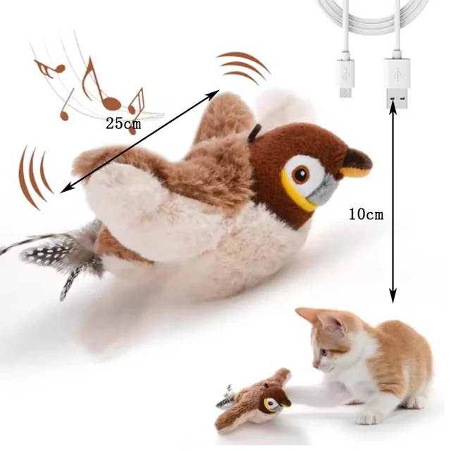 Hot Simulated Bird Cat Toy Interactive Toys Dog Rechargeable Chirping Flapping Bird(no Flying) Touch Activated Plush Toy Pet 6