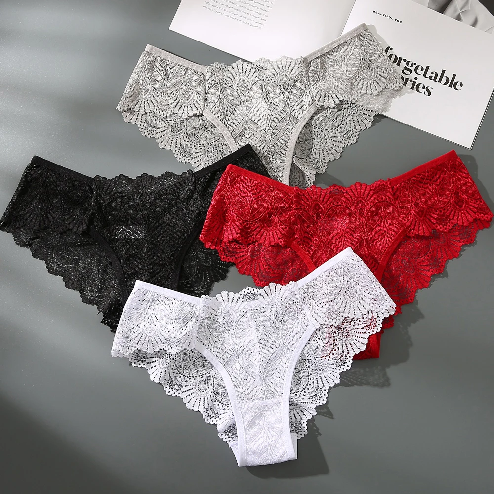 Sexy Ladies Lace Panties 3pcs/lot women panties female underwear lace panties womens underwear Transparent Low-Rise Lingerie Female Underwear Hollow Out Underpants Comfortable Briefs