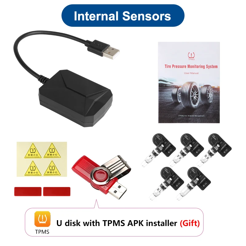 JMCQ USB 안드로이드 TPMS 타이어 압력 모니터링 시스템, 디스플레이 경보 시스템, 자동차 내비게이션 라디오용 내부 외부 센서 5 개