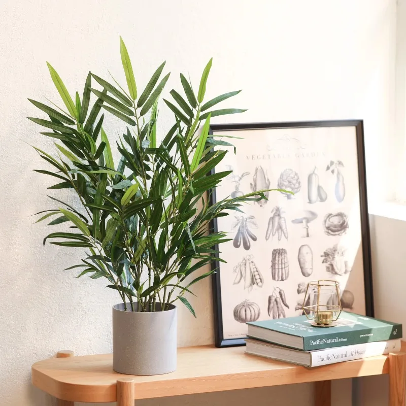 

30" Artificial Potted Plant in Green, Bamboo Grey Melamine Pot room decor