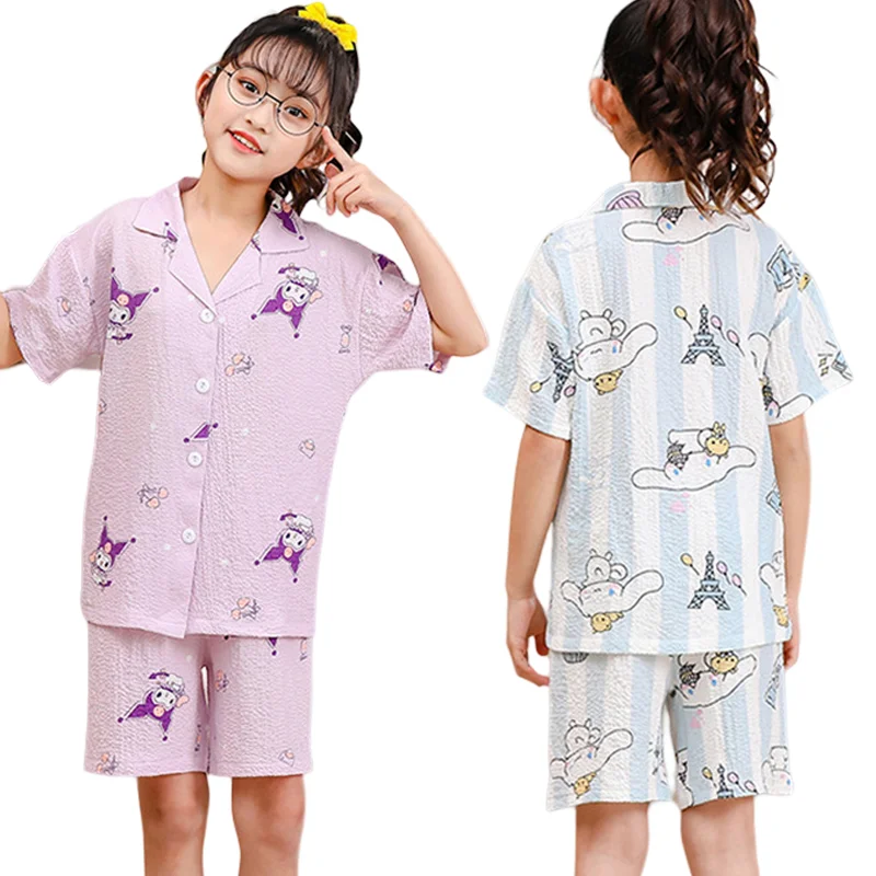 

Anime Sanrio Cinnamoroll Children Pajamas Kawaii Kuromi My Melody Summer Baby Girl Short-Sleeved Suit Home Clothe Sleepwear Gift