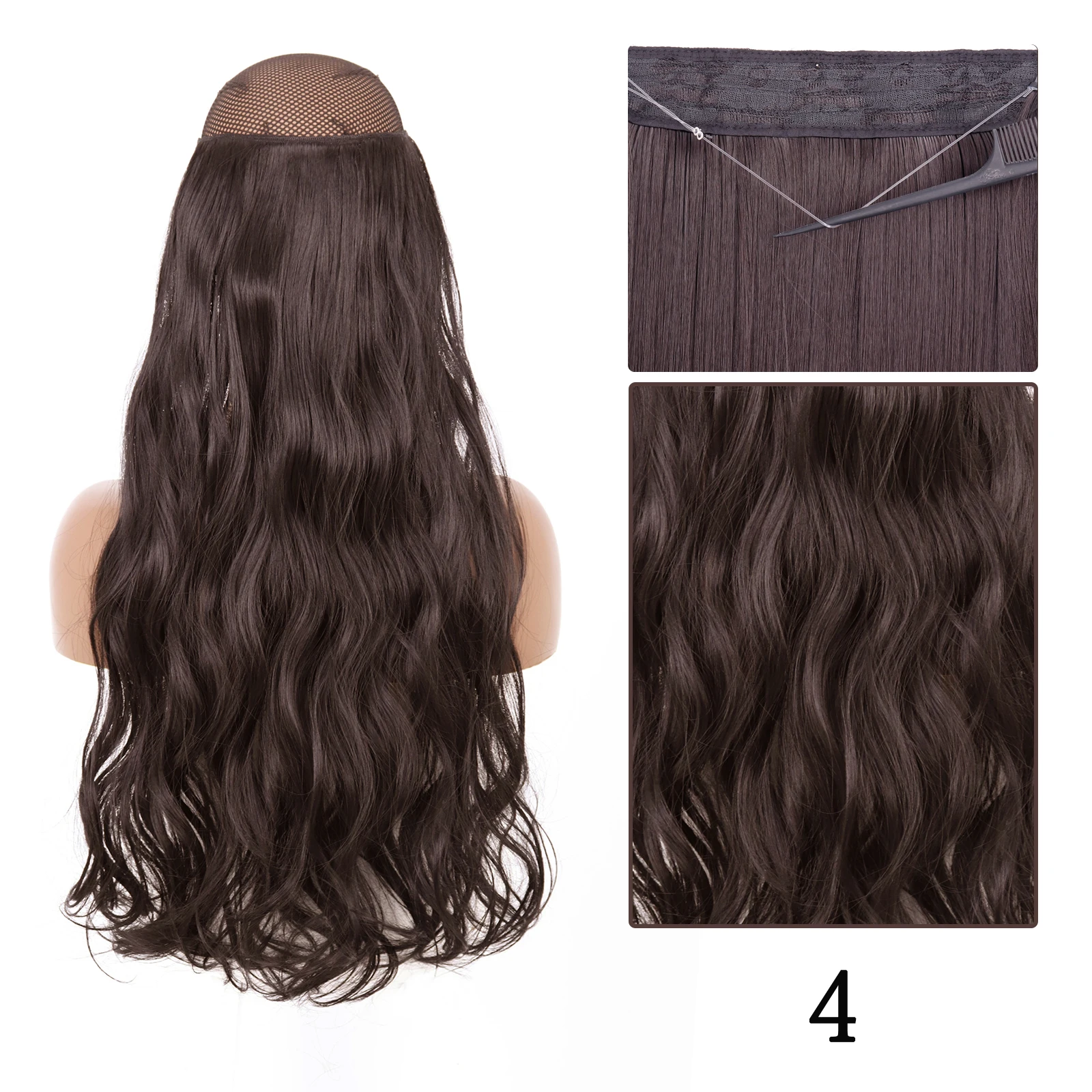 thumbnail image 1 of Extensiones de cabello sintético sin clip AZQUEEN, negro, rubio, largo, liso, con alambre de pescado secreto, postizo resistente al calor para mujer, 1 of 5