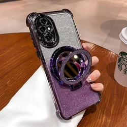 Custodia per telefono in silicone ultra-sottile con supporto e glitter bling, porta specchio di lusso