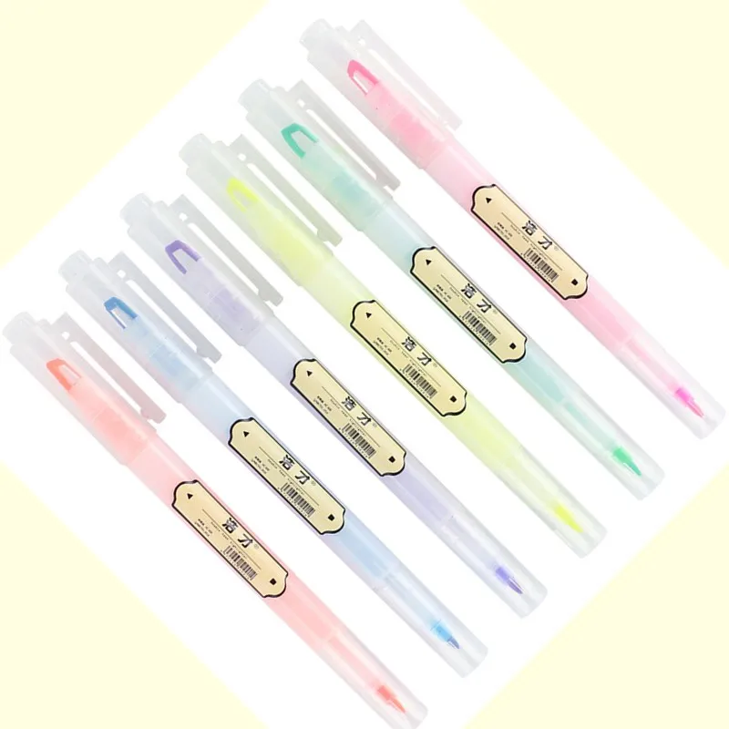 6pcs 색상 듀얼 팁 형광펜 펜 아티스트 학생 페인트 마커 그리기 쓰기 도구 사무실 학교 공급 편지지 선물