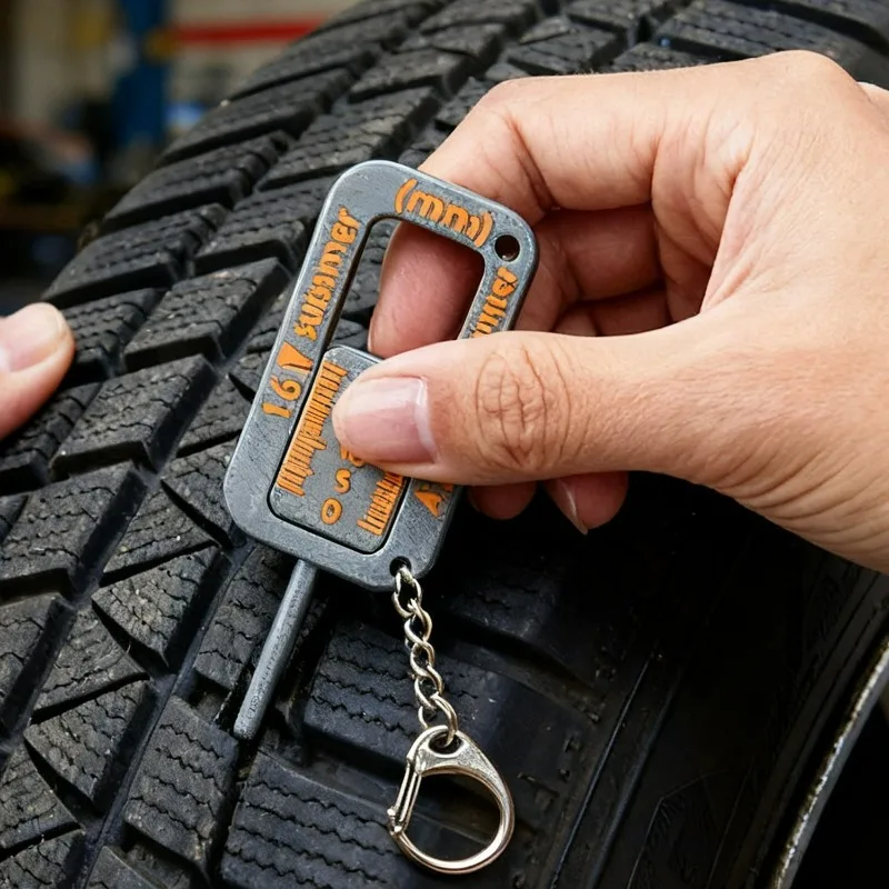 2-in-1 Tire Tread Depth Gauge Keychain Accurate Measurement Car Tire Checker Wear Indicator Tool for Car Truck Motorcycle