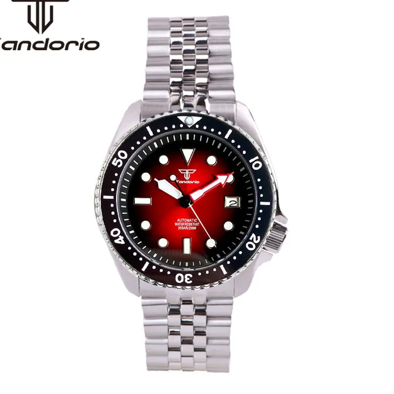 Tandorio NH35A Sunburst Dial Gradient Color 41mm 20bar Automatic Men's Dive Watch 3.8 Screw Crown Date Sapphire Crystal Luminous for samsung galaxy watch3 41mm button style milan magnetic metal watch band color