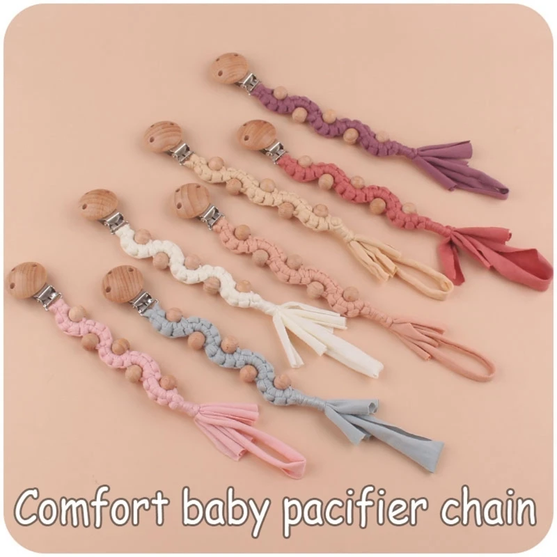 Vintage Hand-woven Cotton Baby Pacifier Clips Crochet Newborn Nipple Holder Dummy Soother Holder Clip Chain Baby Accessories
