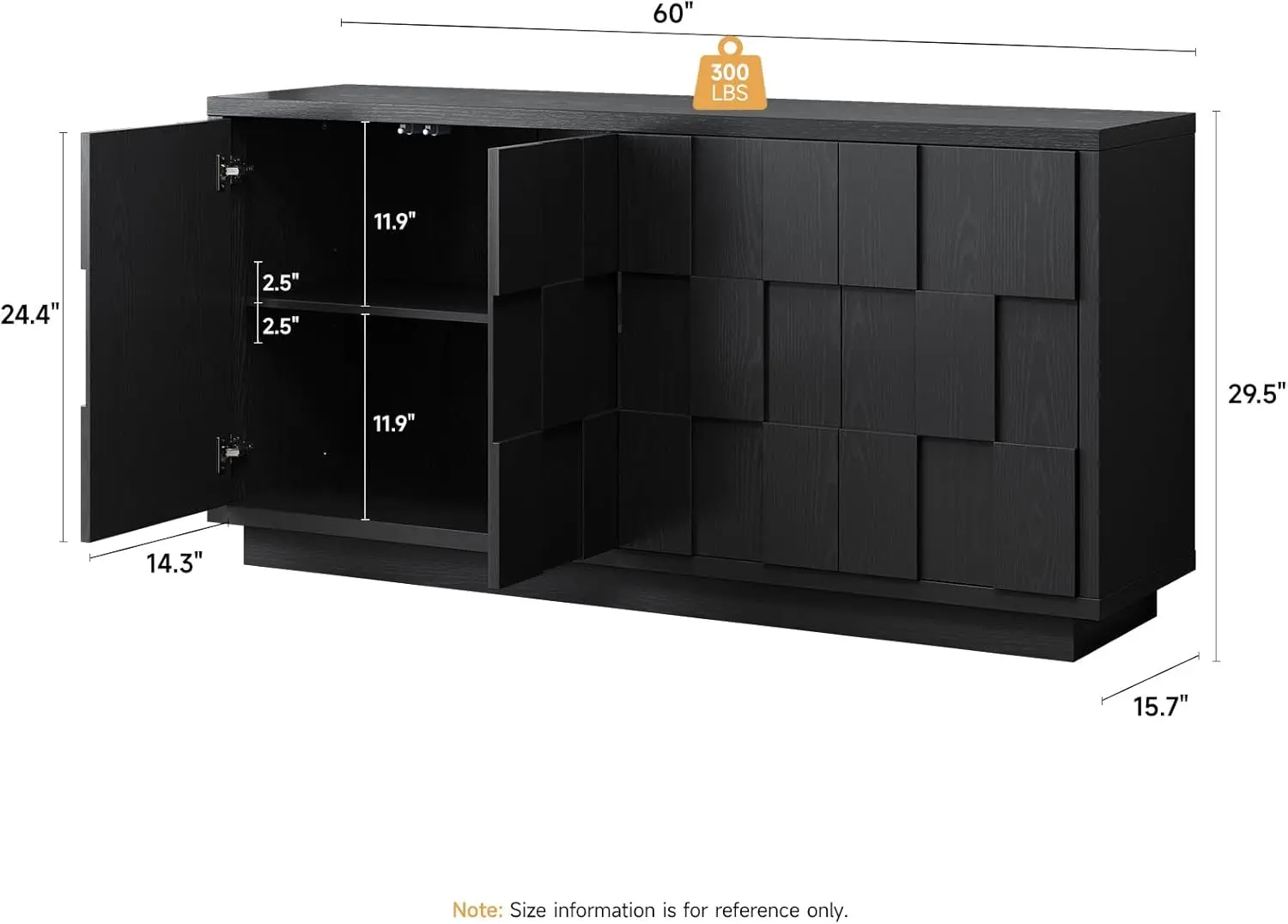 60" Sideboard Buffet Cabinet with Storage, Irregular Panel Design Credenza Mid Century Farmhouse Coffee Bar Cabinet with 4 Doors