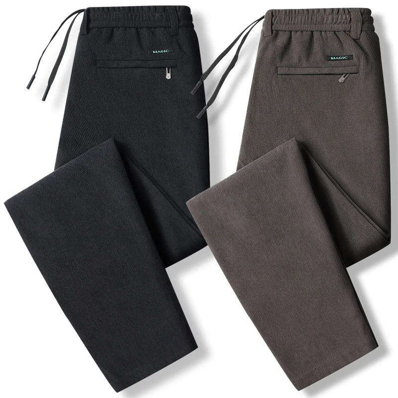 Pantaloni casual in vita elastica Pantaloni da jogging da uomo Pantaloni dritti dalla vestibilità ampia Pantaloni da uomo primavera autunno di grandi dimensioni Nero Grigio 1