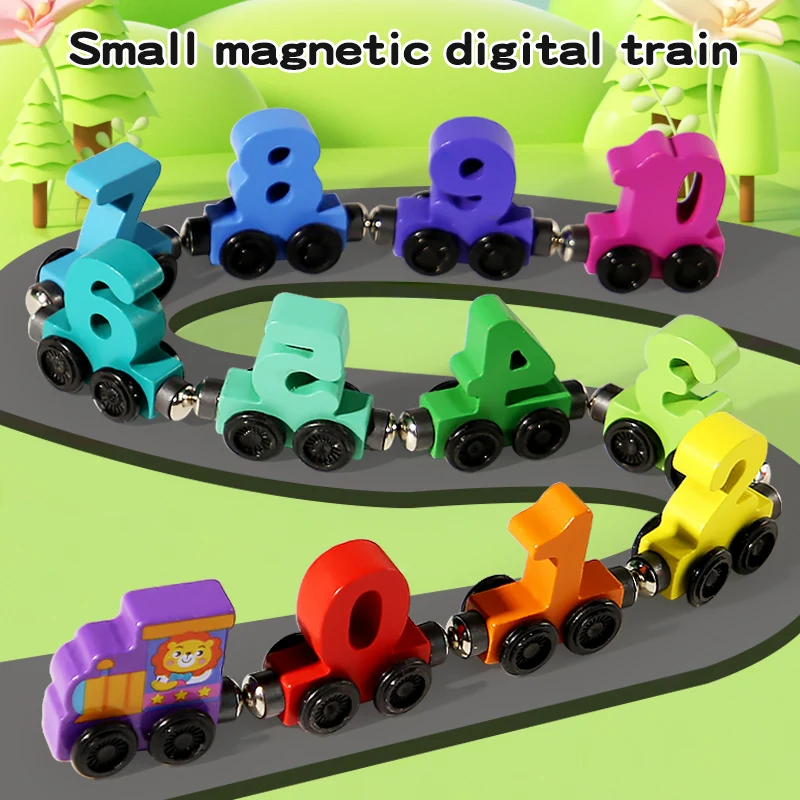 Trem magnético digital de madeira com números - Blocos de montar coloridos - Brinquedo educativo para desenvolver a coordenação motora._voghion.com