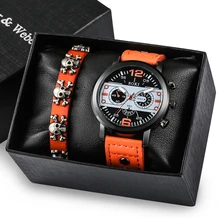 

New Men's Watch Quartz Wristwatch Light Brown Leather Vintage Bracelet Quartz Watches Leather Strap 2 Piece Gift Sets Friends