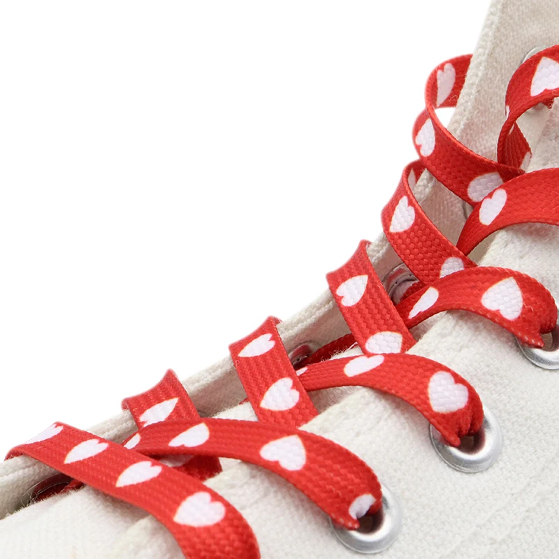 Cool 30pairs/lot Pretty Strings 7MM Digital Printed Bootropes Sublimated Heat Transfer Sneaker Lacets White Heart Red Flat Laces