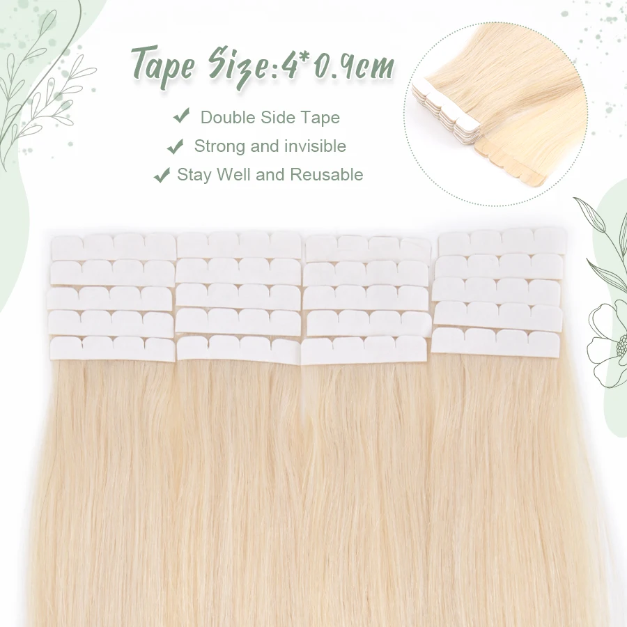 Vlasy 12'-24' Mini Tape In Hair Extensions Real Natural Straight Human Hair Invisible Skin Weft Adhesive For Girl Tape Ins 10PCS