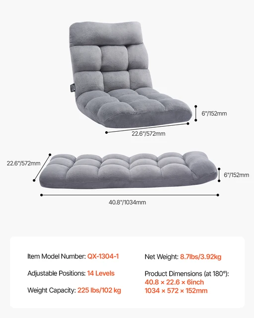 SucceBuy Floor Chair Recycled Foam Folding Sofa Chair Multifunctional Floor Chair with Back Support Ideal for Sleeping Reading