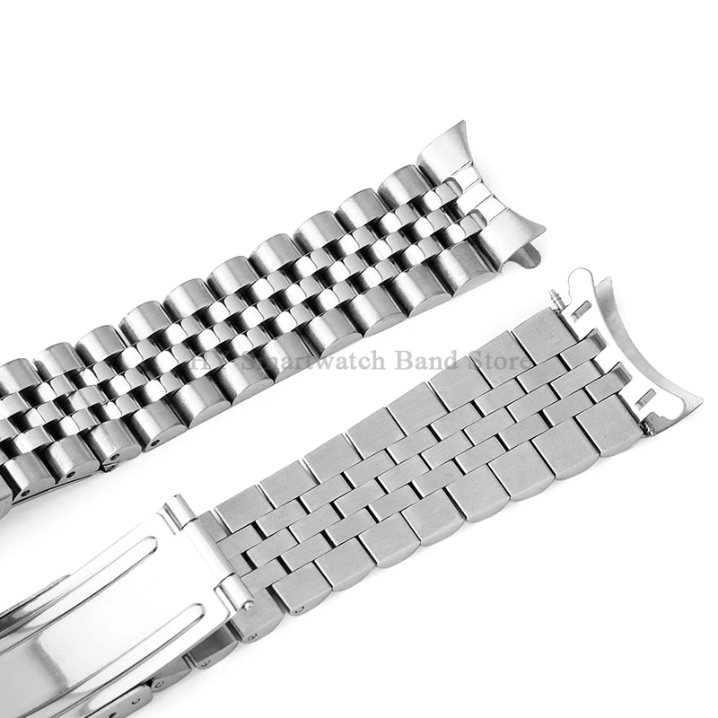 Stainless Steel Watch Strap with Curved End and Folding Buckle