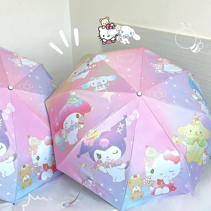 

Автоматический зонт от солнца Hello Kitty Sanrio Kuromi, милый мультяшный солнечный двойного назначения, детский подарок