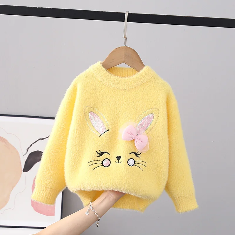 Girl Wool Pullover Shirt Girls Sweaters Baby Clothes Soft Smooth Flocking  Pullover Bunny
