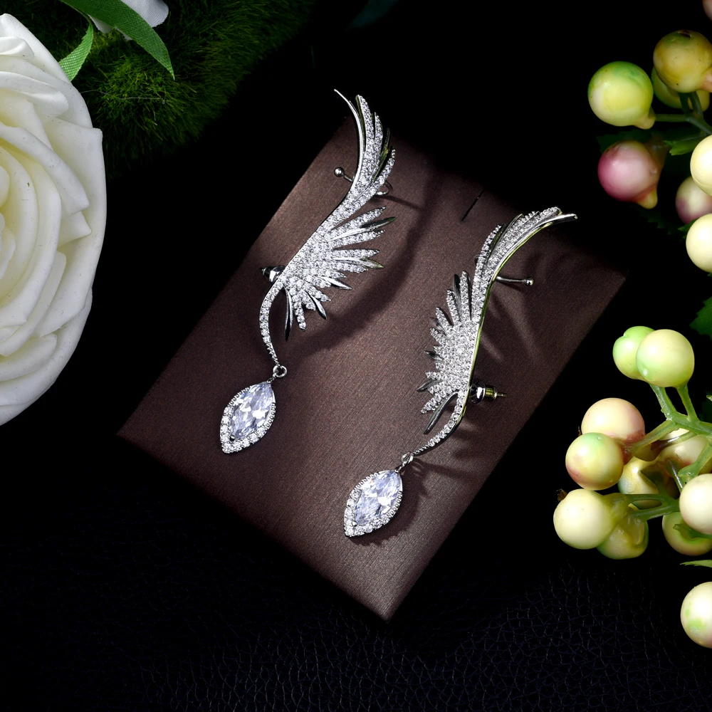 

Fashion Latest Fashion Feather Design Popular Luxury Iregular Geometry Drop Earring Full Cubic Zirconia Pave Earring BijouxE-439