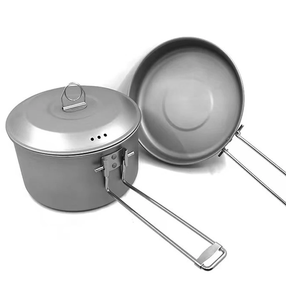 TitaniumCampingCookwareKitPortableCookingPanPotwithCollapsable