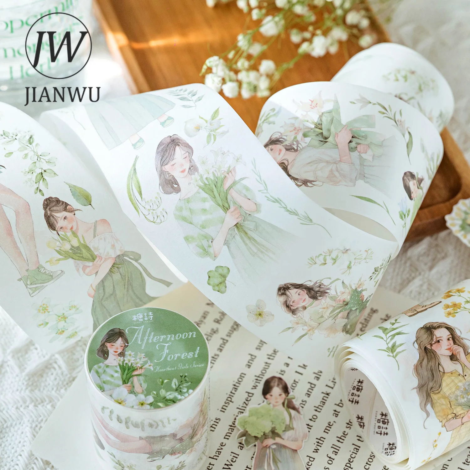 Washi Tape Decoration Tape Decorative Tape Collage Tape Adhesive Tape Flower Tape 50mm*200cm Heart Girl Series Literary Flower Character Landscaping Washi Tape Creative DIY Journal Collage Stationery