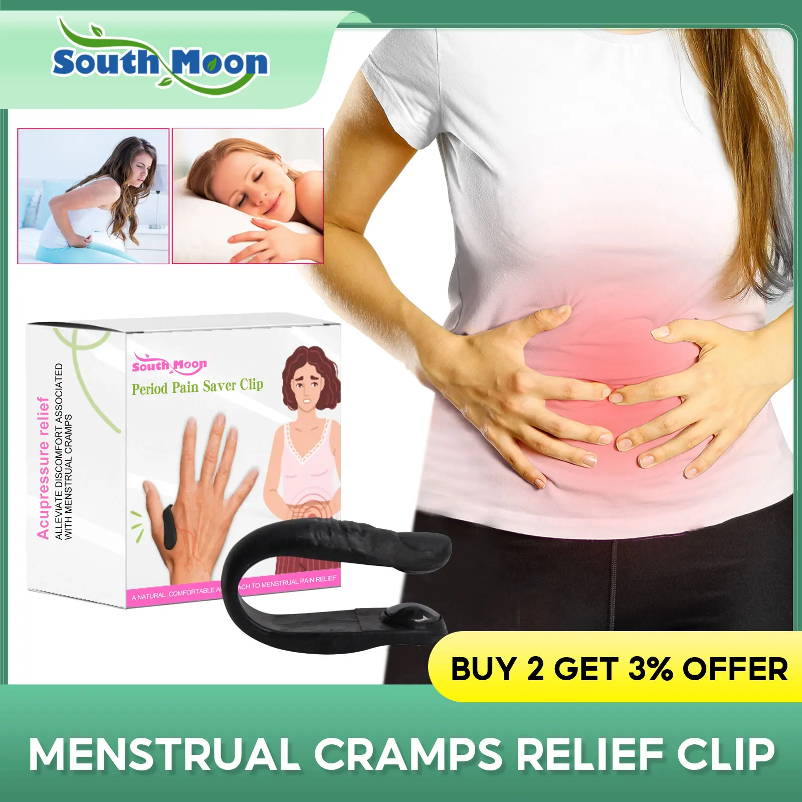 

Menstrual Cramps Relief Clip Uterus Ache Treatment Dysmenorrhea Discomfort Relieve Improve Period Pain Tiger Point Massage Clip