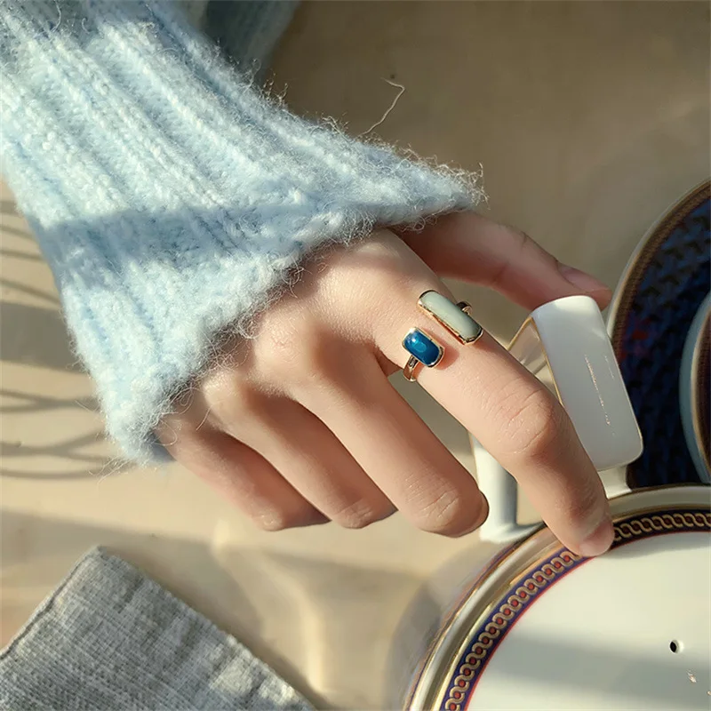 Opening Ring Square Oil Dripping Rings French Retro Simple Women's Jewelry