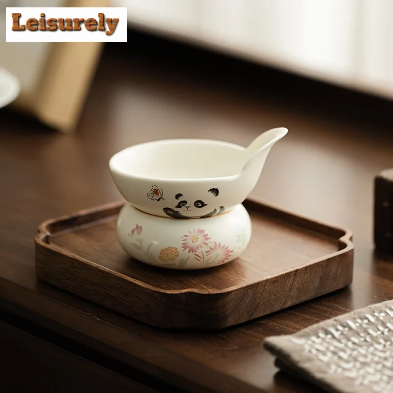 Cream Ding Kiln Panda Play Butterfly Tea Separator Infusor Vintage Tea Strainer Dispenser Tea Making Filter Tea Services Craft