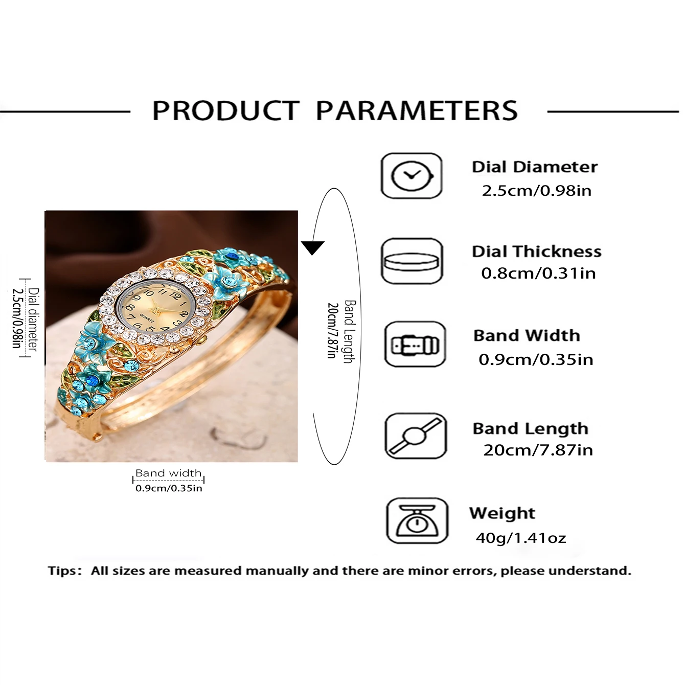 5pcs trendy women's court style 3D flower diamond inlaid versatile bracelet watch 4