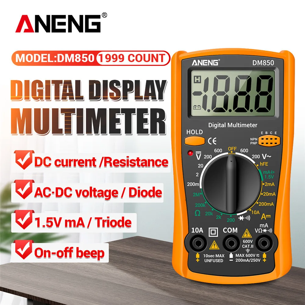 DM850 Eletric Multimetro Digital Professional 1999 Counts Multimeter AC/DC Tester Ohm Current Voltmeter Ammeter Detector Tool