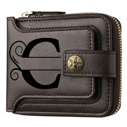Customized PU Leather Chain Short Wallet for Men - Engraved Bifold Brown Wallet with Name & Text, Perfect for Birthdays or Valentine's Gifts (Dark Brown - C)