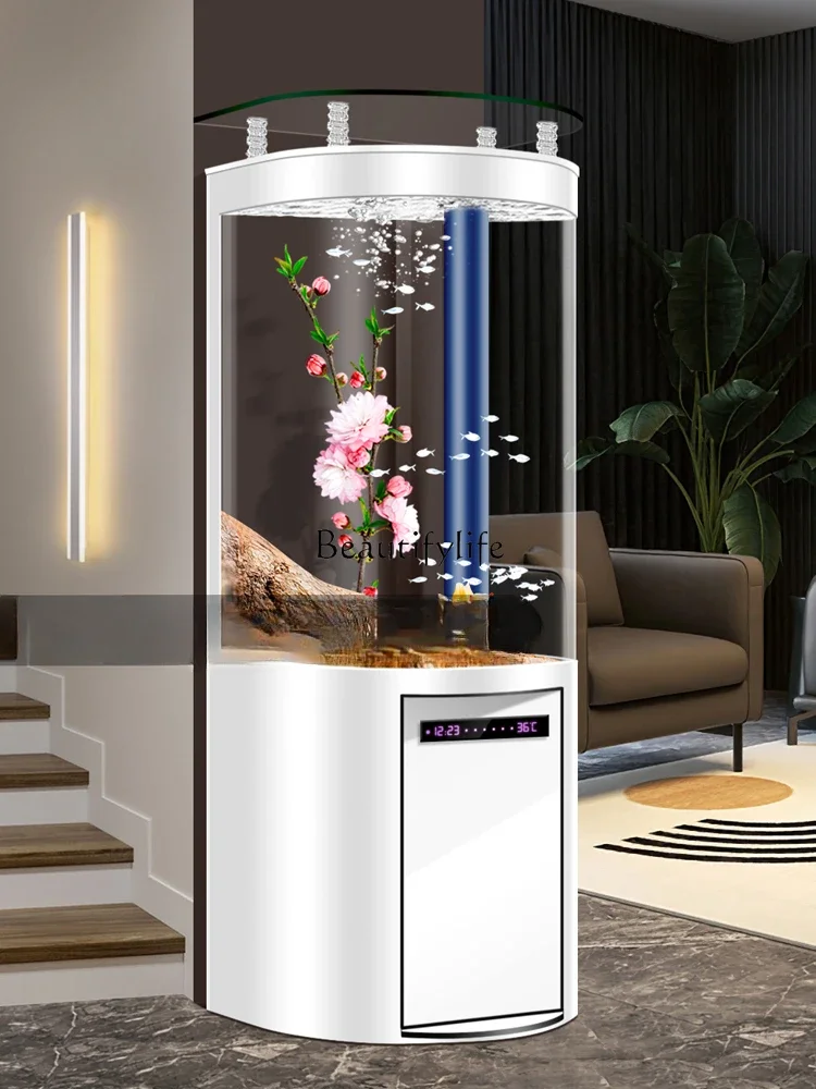 

Fish Tank Living Room Small and Medium-Sized Bottom Filter Change Water Semicircle Floor Vertical Ecological Fish Tank