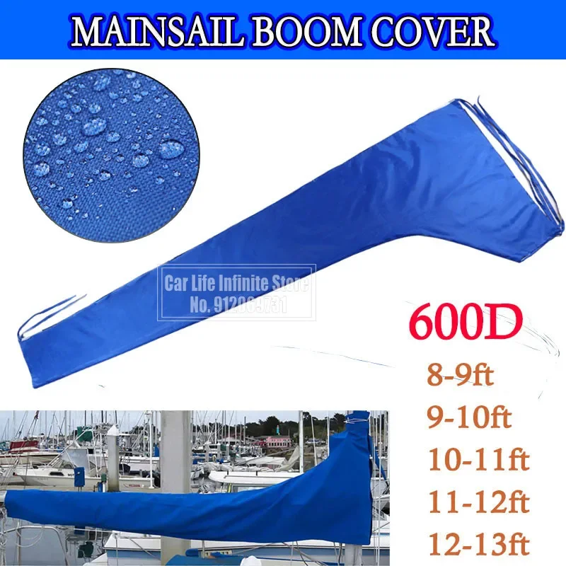 

600D Mainsail Boom Cover Boat Cover Waterproof Anti UV Sunshade Dustproof Boom Sail Cover 8-9ft 9-10ft 10-11ft 11-12ft 12-13ft