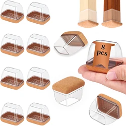 8 - Pack Rectangular Silicone Chair Leg Protectors with Felt Pads - Noise Reduction Floor Caps - M 16 - 22mm