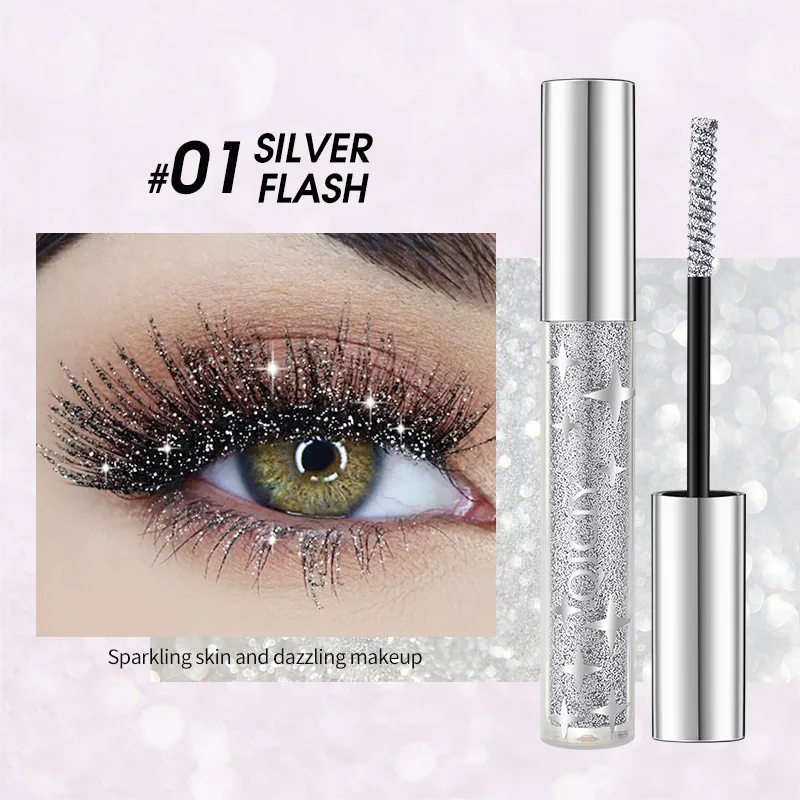 thumbnail image 1 of Máscara de pestañas con purpurina violeta, máscara de pestañas con diamantes, gruesa, brillante, rizador de pestañas, maquillaje para extensión, resistente al agua, secado rápido, lentejuelas, ojos ne, 1 of 5