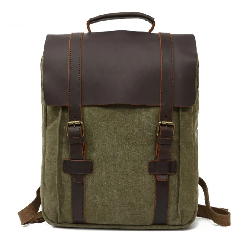

Холщовый рюкзак для мужчин в стиле ретро, повседневная Вместительная дорожная сумка для ноутбука, сумка на плечо с двумя отделениями для мужчин