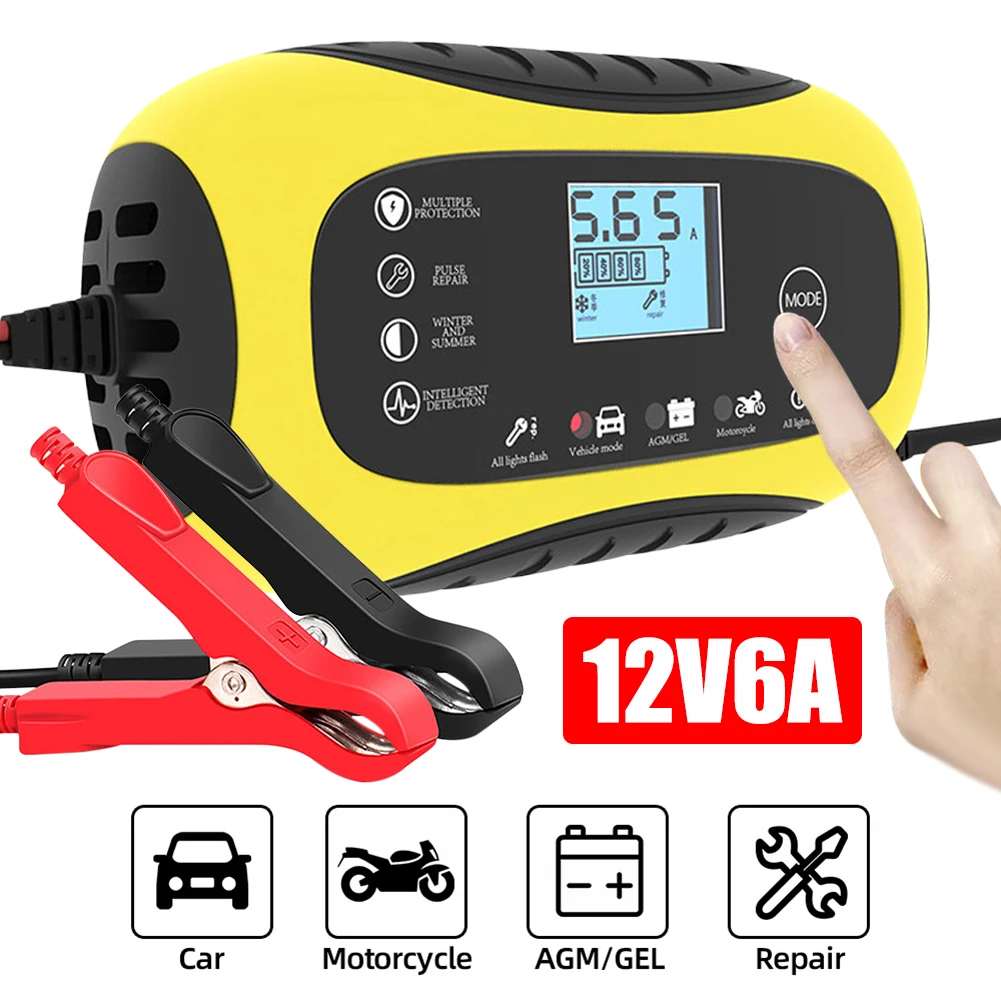Caricabatteria Per Auto 12V Display Digitale Completamente Automatico Caricabatteria Riparazione A Impulsi Per Batteria Bagnata Agm Gel Al Piombo 2Ah-