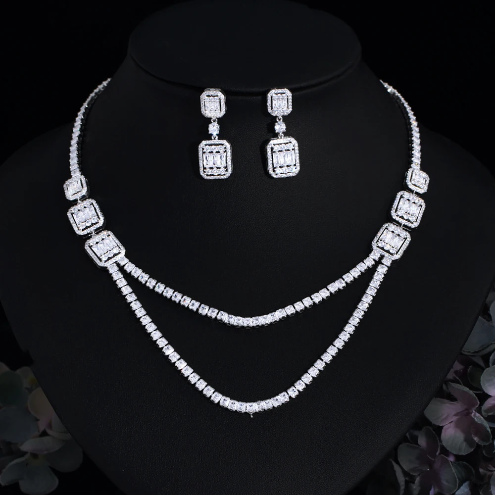 CWWZircons Shiny White Cubic Zirconia Double Layered Wedding