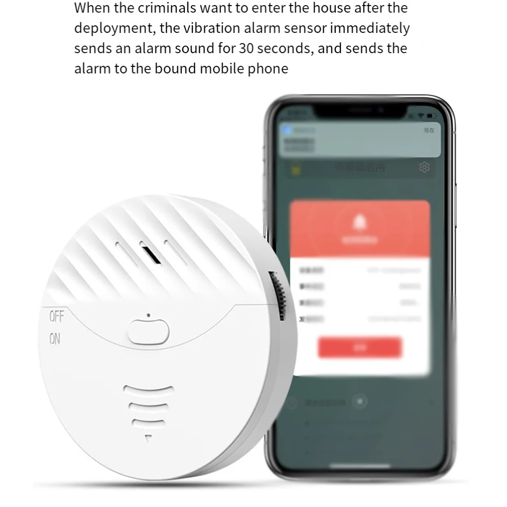 130dB 투야 WIFI 창문 유리 파손 진동 센서 알람 감지기 가정 침입 경보 도구 액세서리