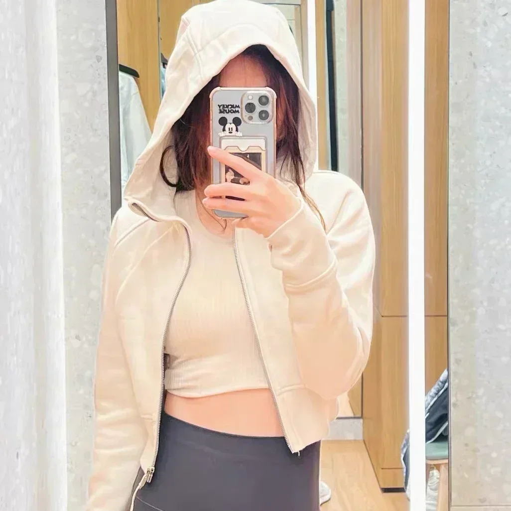 Lemon Scuba Women Short Full zipper Hoodie Yoga Solid Sports Pullover Hooded Sweater Plush Outdoor Easy Fashion Jacket Coat