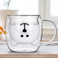 Cute Bear Glass Cup Milk Juice Water Coffee Mugs Heat Resistant Clear Double Wall Glass Mug with Handle Coffeeware Lover Gift 3