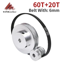 Timing Belt Pulley GT2 60teeth 20teeth Reduction 3:1/1:3 Kit 3D Printer Accessories Belt Width 6mm Bore 5/8/10mm