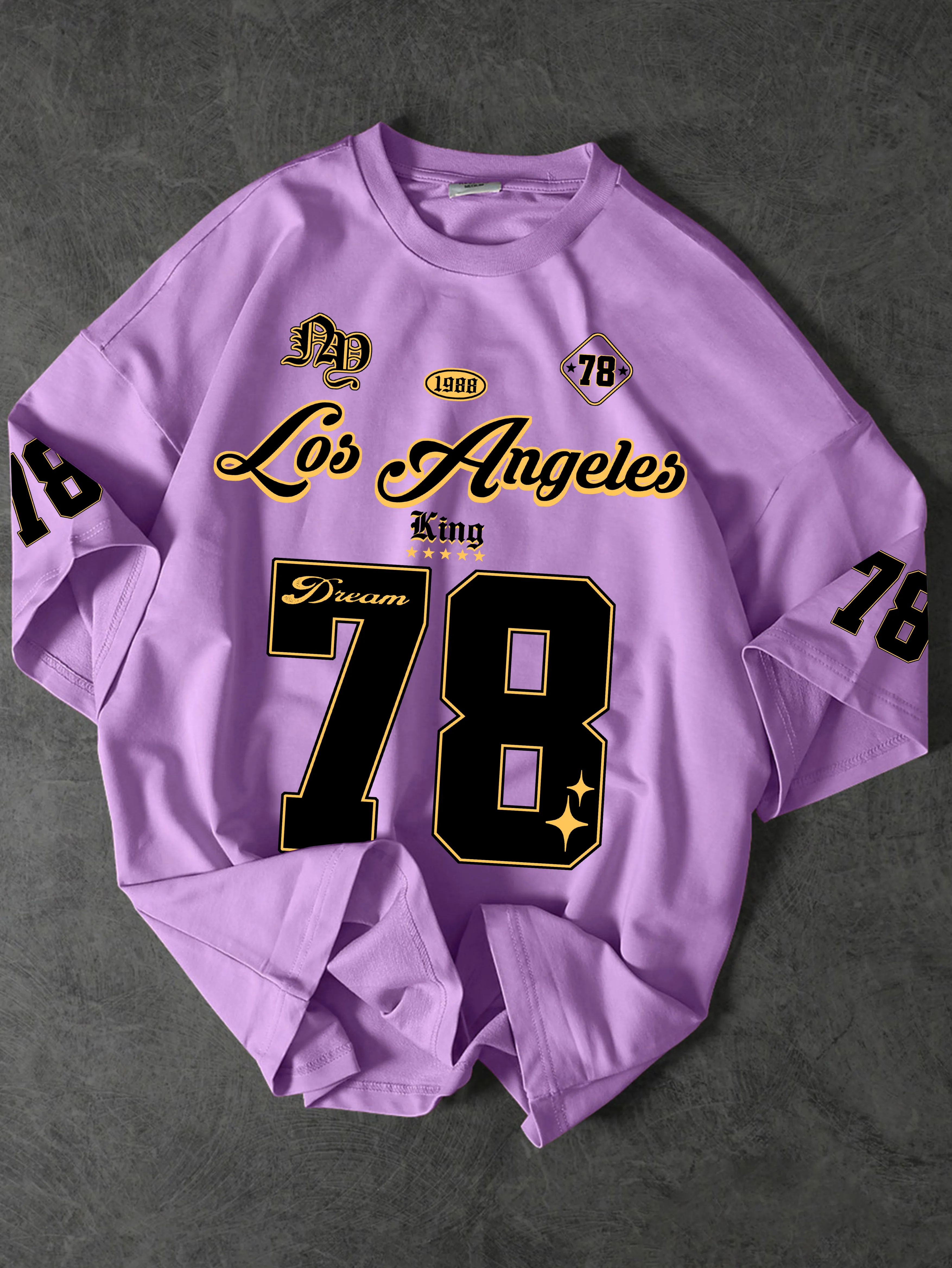 Herren Streetwear T-Shirt Los Angeles 78 Blocknummer Grafik-Print Rundhals Kurzarm Polyester-Oberteil mit 1988 Detail S-XXL – Detail 4
