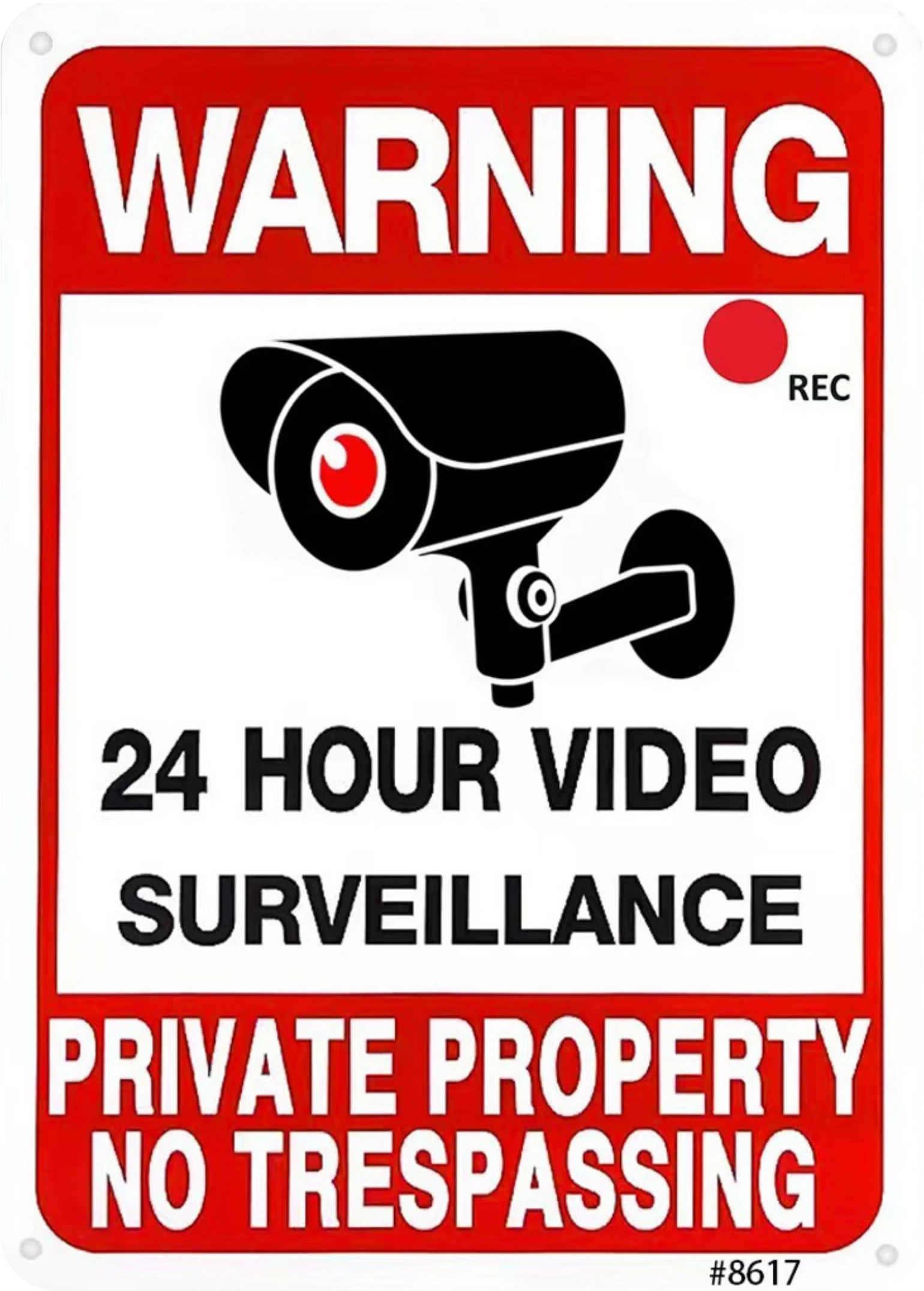 thumbnail image 1 of Letreros de aluminio de prohibido el paso a propiedades privadas, letreros de metal con videovigilancia las 24 horas para el hogar, el patio, la propiedad, el negocio en casa, 1 of 5