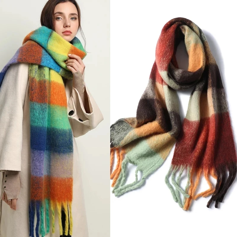 Luxury Winter Cashmere Scarf Women 2022 Design Plaid Pashmina Femme Stole Scarves Female Shawl Wrap Thick Foulard Bufanda Tippet 2023 women plaid blanket scarf winter luxury pashmina shawl cashmere thick wraps lady tassel warm scarves rainbow fluffy bufanda