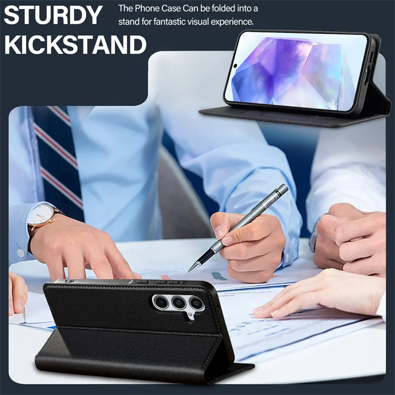 Magnetic Leather Wallet Protective Case with Card Pocket - Elegant Design