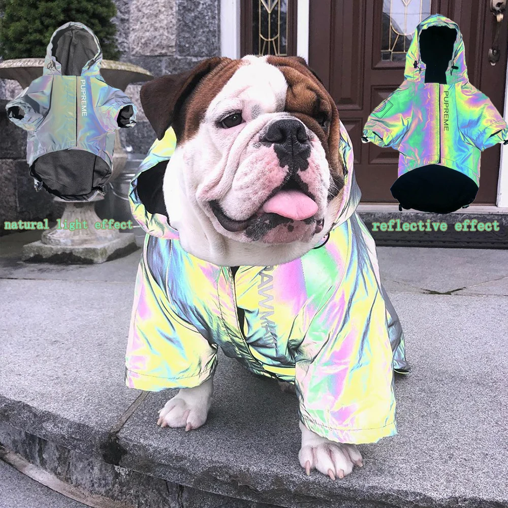 Reflective Hardshell Pet Jacket Polyester Thermal Dog Hoodie Thickened French Bulldog Coat Outdoor Windproof Clothing for